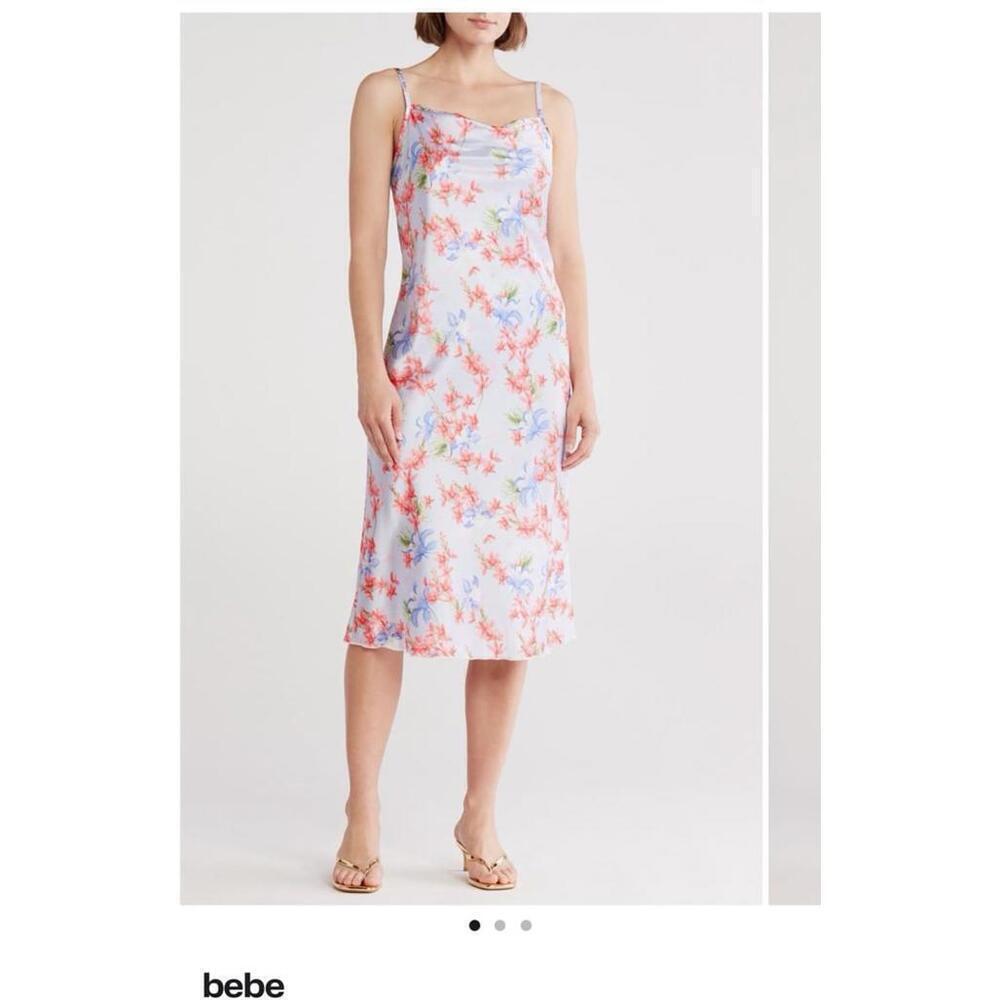 bebe Satin Drape Midi Dress